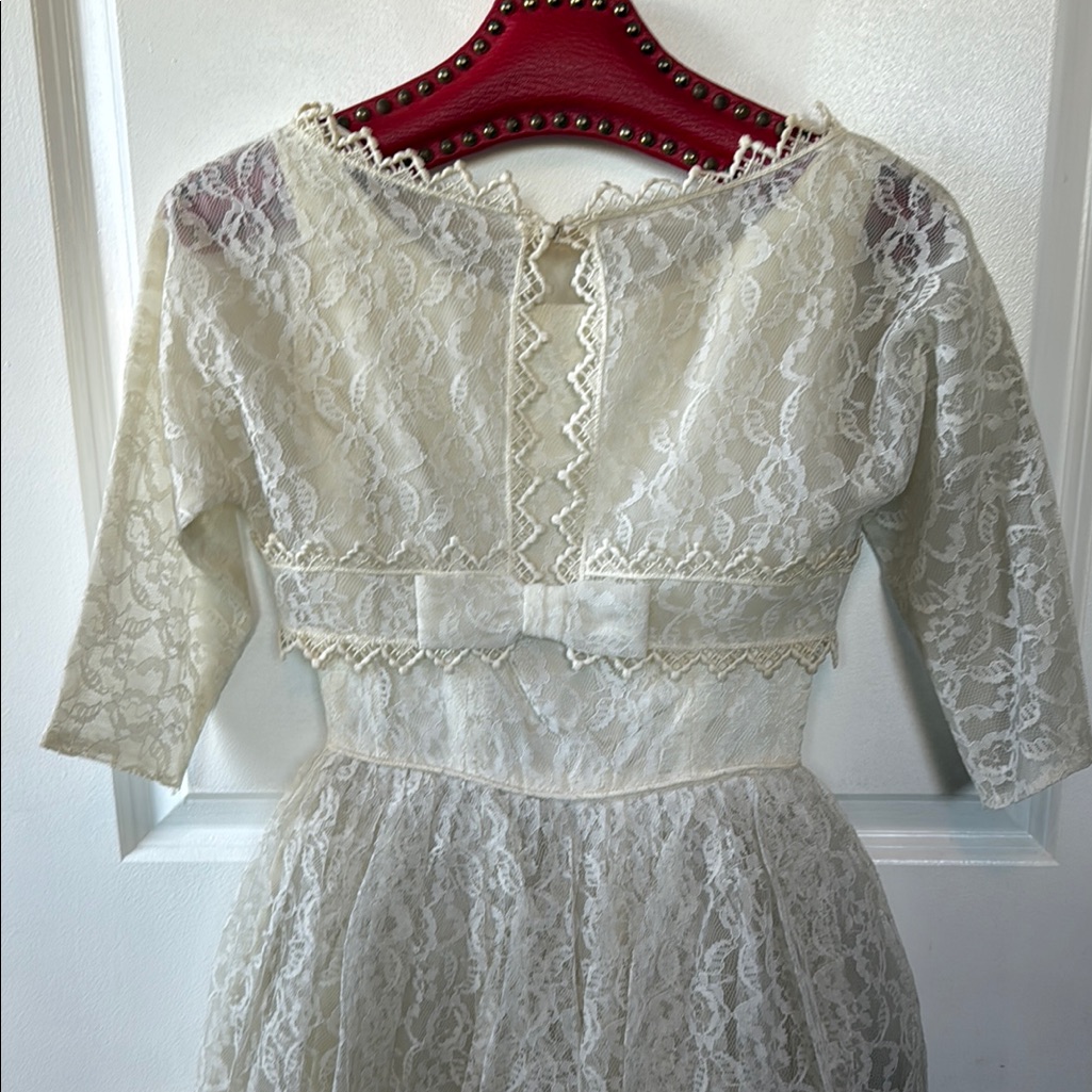 Vintage 1940s 50s Petite Elegant Ivory Lace Wedding Set Dress Cover Xs